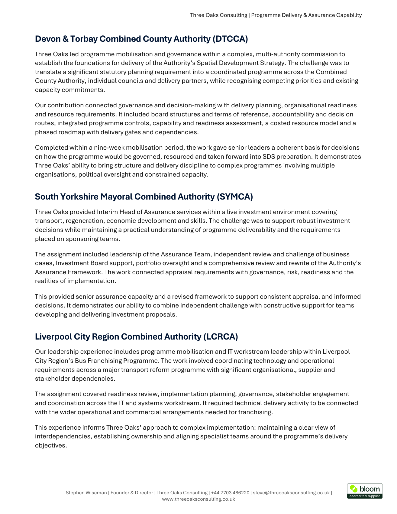Capability statement page 3: Devon and Torbay, South Yorkshire and Liverpool City Region experience